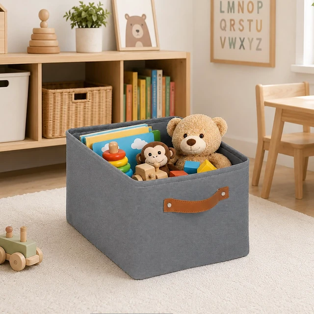 Alt view image 3 of 6 - Mainstays Decorative Gray Canvas Storage Basket with Polyurethane Handles