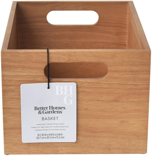 Main image of Better Homes & Gardens Wood Storage Basket, Light Honey, 10.5in x 8in x 6in