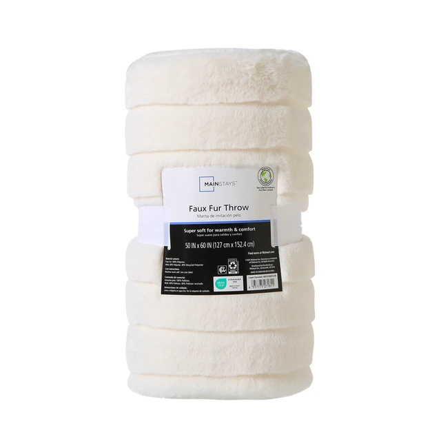 Alt view image 5 of 5 - Mainstays Striped Faux Fur Throw Blanket, Cream, 50x60in