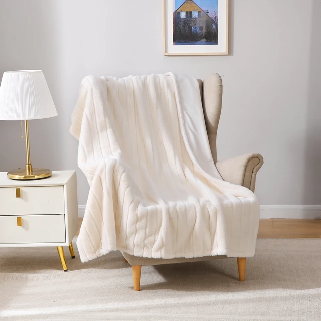 Alt view image 4 of 5 - Mainstays Striped Faux Fur Throw Blanket, Cream, 50x60in