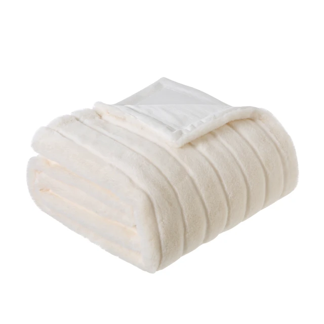Alt view image 2 of 5 - Mainstays Striped Faux Fur Throw Blanket, Cream, 50x60in