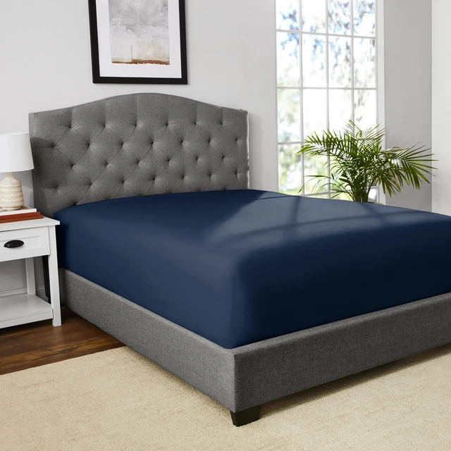 Alt view image 4 of 6 - Mainstays 300 Thread Count Easy Care Percale Fitted Sheet, Blue Cove, Twin/Twin XL