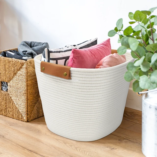 Alt view image 6 of 6 - Better Homes & Gardens Large White Cotton Rope Decorative Storage Basket 14in L x 12.5in W x 12.4in H