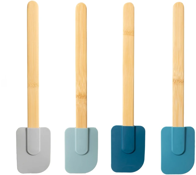 Main image of Mainstays 4-Piece Colorful Silicone Spatulas Set with Bamboo Handles, Blue