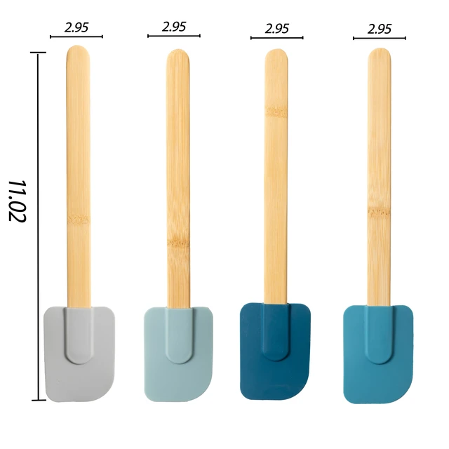 Alt view image 6 of 6 - Mainstays 4-Piece Colorful Silicone Spatulas Set with Bamboo Handles, Blue