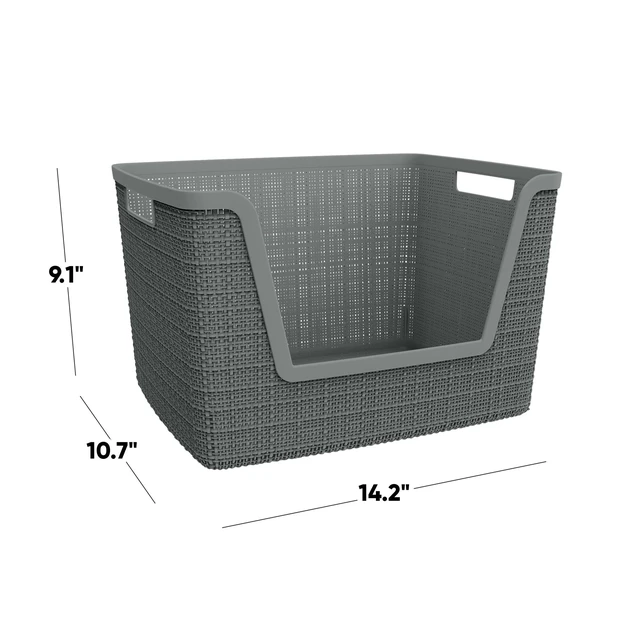 Alt view image 2 of 6 - Curver Jute Medium Durable Resin Organization and Storage Basket Bin, Grey