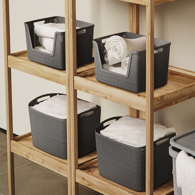 Alt view image 5 of 6 - Curver Jute Medium Durable Resin Organization and Storage Basket Bin, Grey