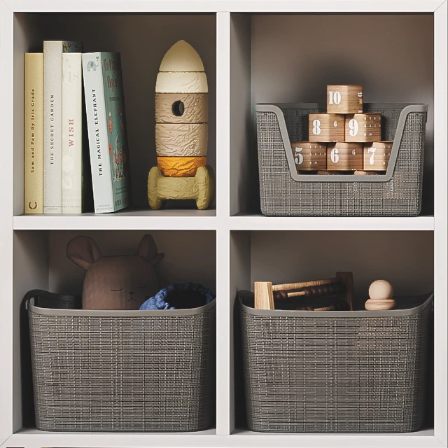 Alt view image 3 of 6 - Curver Jute Medium Durable Resin Organization and Storage Basket Bin, Grey