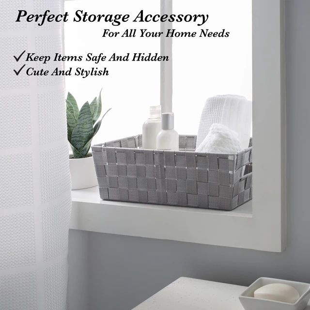 Alt view image 4 of 5 - Simplify Medium Woven Strap Storage Basket Tote, Heather Grey