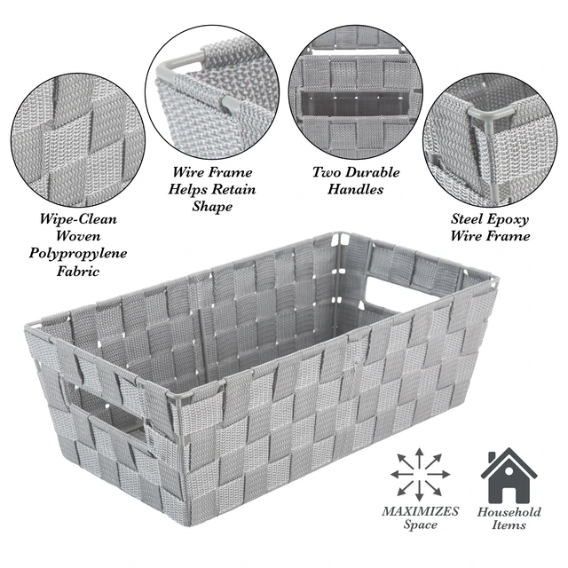 Alt view image 3 of 5 - Simplify Medium Woven Strap Storage Basket Tote, Heather Grey
