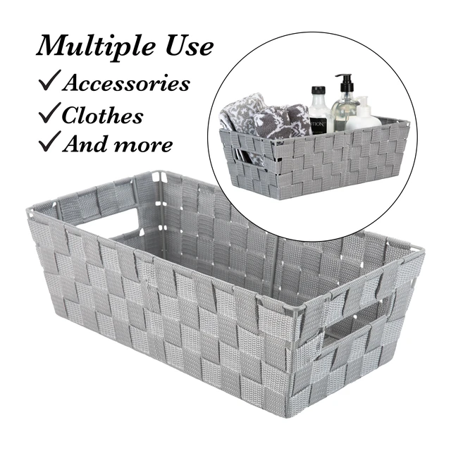 Alt view image 5 of 5 - Simplify Medium Woven Strap Storage Basket Tote, Heather Grey