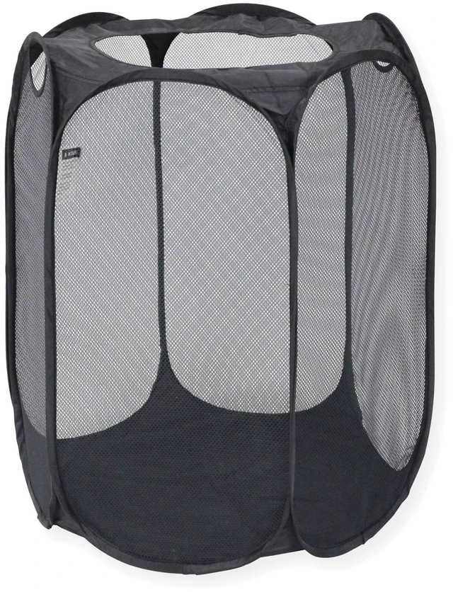 Main image of Mainstays Black Pop-Up Hexagon Mesh Laundry Hamper with Heavy Duty Handles