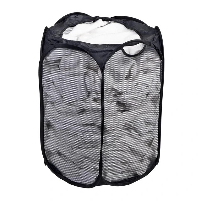 Alt view image 2 of 6 - Mainstays Black Pop-Up Hexagon Mesh Laundry Hamper with Heavy Duty Handles