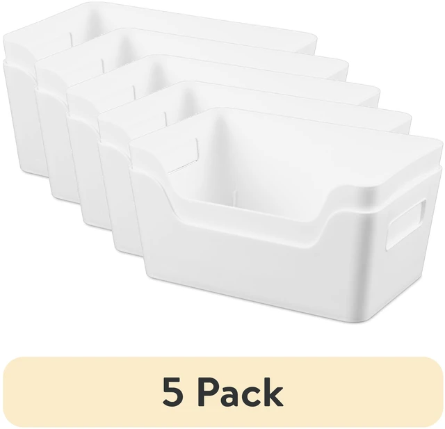 Main image of Mainstays Easy Access Bins Small White Plastic Storage Bins, 5 Pack, 2-Pack, 9.5in x 6.5in x 4in