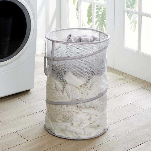 Alt view image 3 of 6 - Mainstays Pop-Up Laundry Hamper with Easy Carry Handles and Cinch Top, Soft Silver