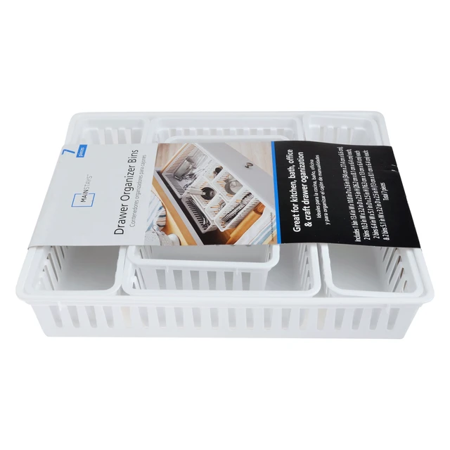 Alt view image 5 of 6 - Mainstays 7-Piece Plastic Drawer Organizer Bin Set, White, for Kitchen, Desk, Bathroom and Vanity Drawers