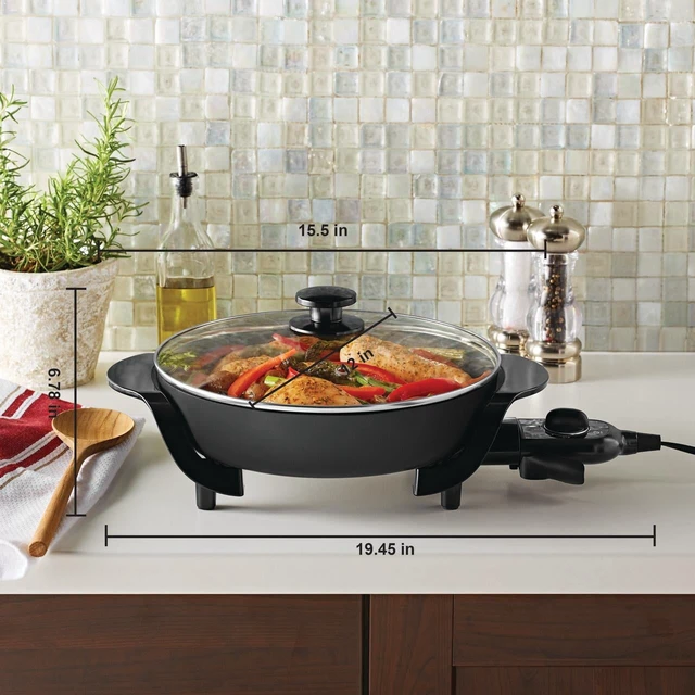 Alt view image 6 of 6 - Mainstays 12" Round Ceramic Skillet with Glass Lid, Black, Nonstick, 1200W, Removable Temperature Control, Dishwasher Safe