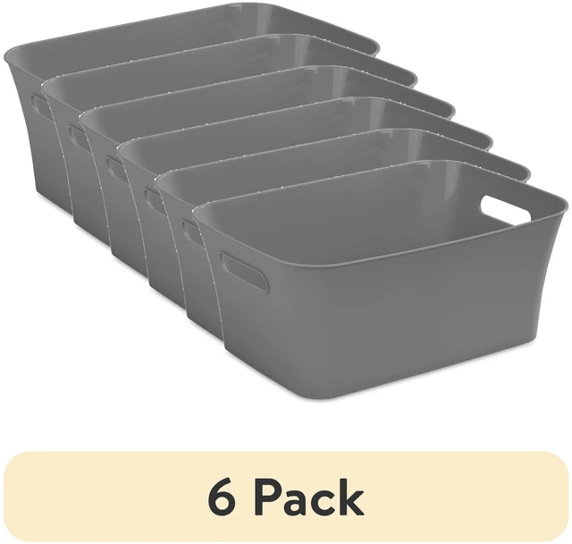 Main image of Mainstays 6-Pack Medium Open Plastic Storage Bin with Handles, Gray Flannel
