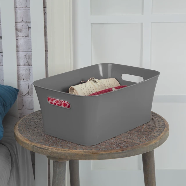 Alt view image 3 of 6 - Mainstays 6-Pack Medium Open Plastic Storage Bin with Handles, Gray Flannel