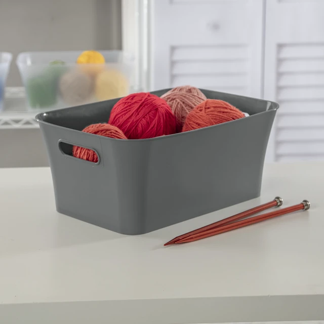 Alt view image 2 of 6 - Mainstays 6-Pack Medium Open Plastic Storage Bin with Handles, Gray Flannel