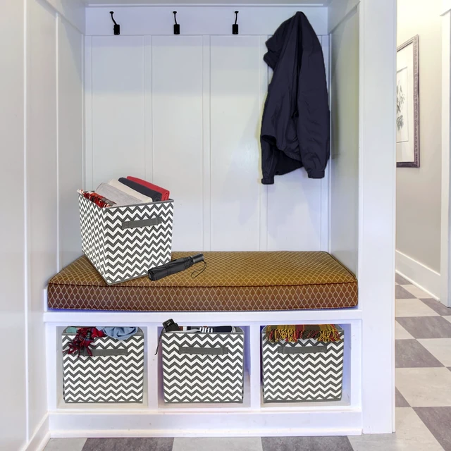 Alt view image 3 of 4 - Sorbus 11" Foldable Chevron Print Fabric Storage Cube Bin, Gray