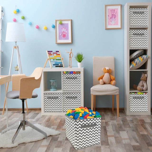 Alt view image 2 of 4 - Sorbus 11" Foldable Chevron Print Fabric Storage Cube Bin, Gray