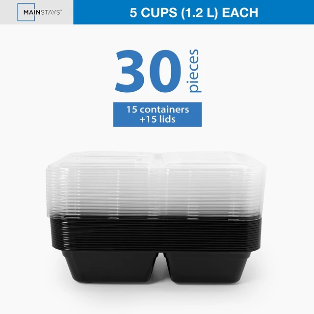 Main image of Mainstays 30-Piece 3-Compartment Meal Prep Food Containers, BPA-Free