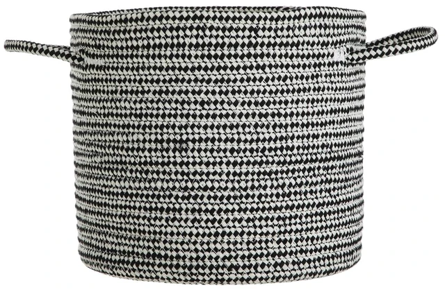 Main image of Mainstays Round Black and White Cotton Rope Decorative Storage Basket with Handles