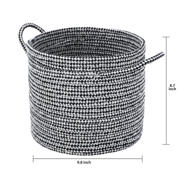 Alt view image 4 of 6 - Mainstays Round Black and White Cotton Rope Decorative Storage Basket with Handles