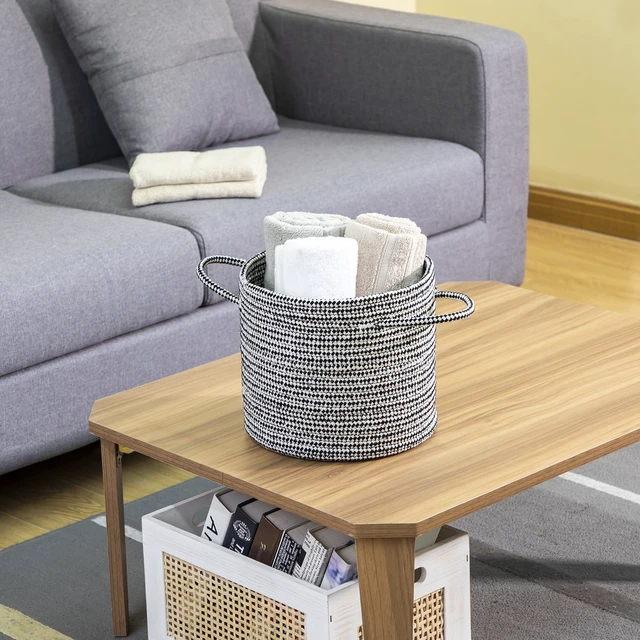 Alt view image 6 of 6 - Mainstays Round Black and White Cotton Rope Decorative Storage Basket with Handles