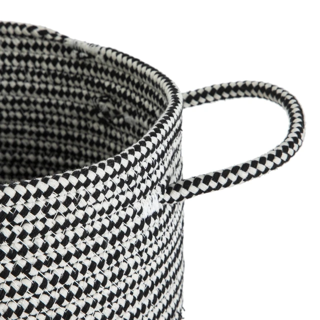 Alt view image 2 of 6 - Mainstays Round Black and White Cotton Rope Decorative Storage Basket with Handles