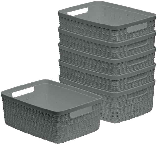 Main image of Curver Set of 6 Jute and Resin Small Storage Basket Bin, Grey
