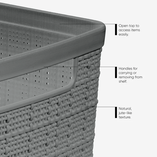 Alt view image 4 of 6 - Curver Set of 6 Jute and Resin Small Storage Basket Bin, Grey