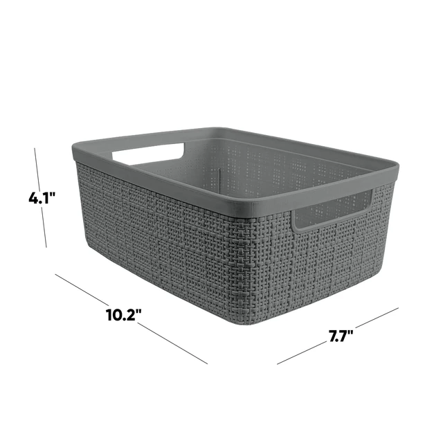 Alt view image 2 of 6 - Curver Set of 6 Jute and Resin Small Storage Basket Bin, Grey