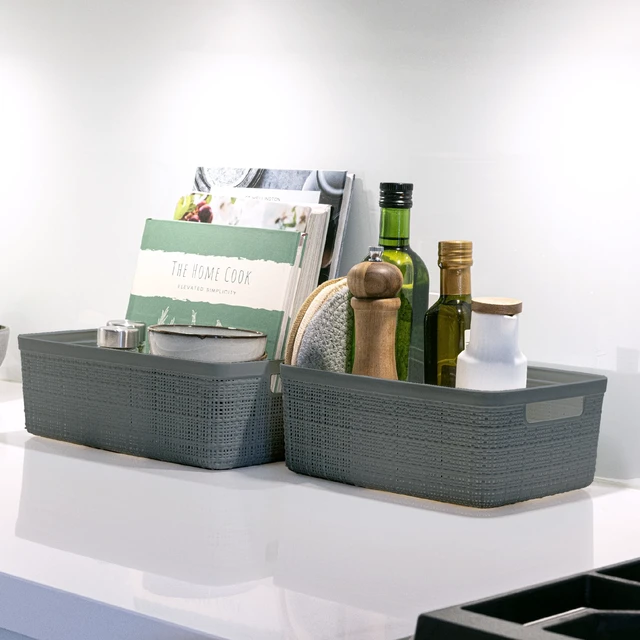 Alt view image 3 of 6 - Curver Set of 6 Jute and Resin Small Storage Basket Bin, Grey