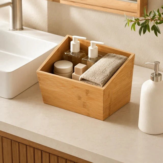 Alt view image 4 of 6 - HomeZone 2-Pack Bamboo Basket Organizers, 10.5" L x 8.5" W x 6" H, Natural