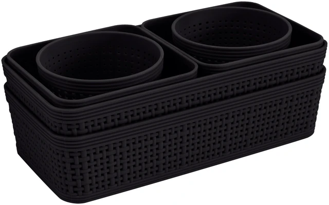 Main image of Simplify 6-Pack Multi-Sized Plastic Storage Basket Set, Black