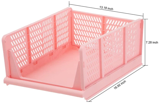 Alt view image 2 of 6 - Your Zone Kids Collapsible Stacking Plastic Storage Bin, Pink, 13in x 17in x 1.3in