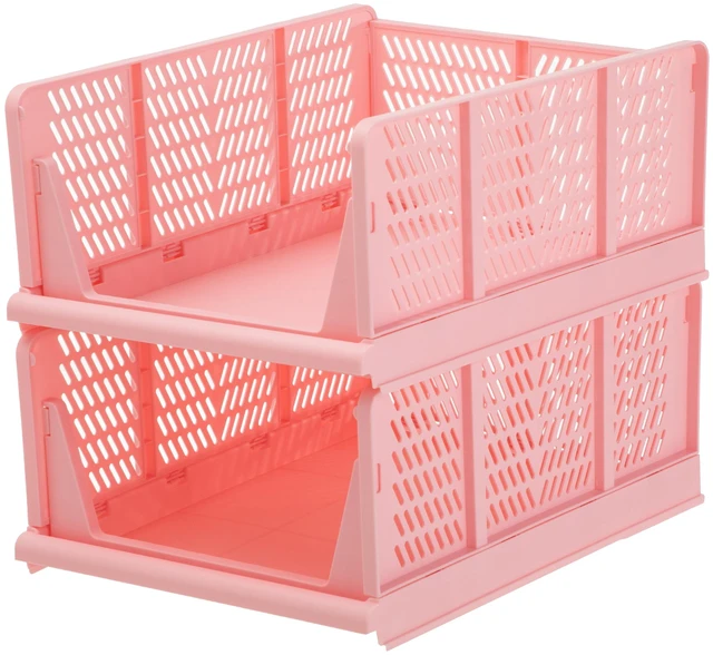 Alt view image 6 of 6 - Your Zone Kids Collapsible Stacking Plastic Storage Bin, Pink, 13in x 17in x 1.3in