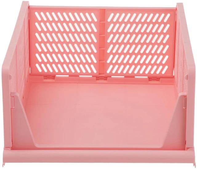 Alt view image 4 of 6 - Your Zone Kids Collapsible Stacking Plastic Storage Bin, Pink, 13in x 17in x 1.3in