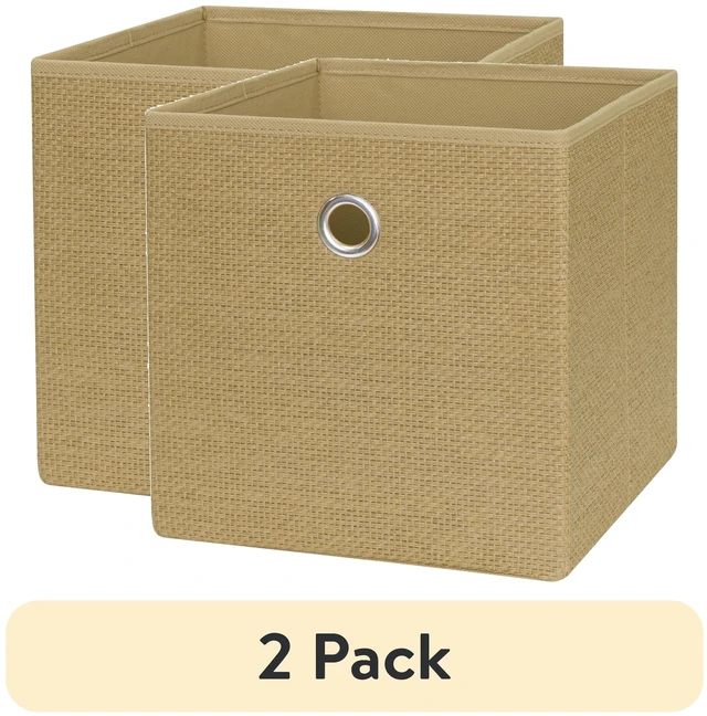 Main image of Mainstays Collapsible Fabric Cube Storage Bin, Natural Woven (2 Pack)