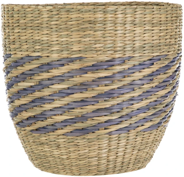 Main image of Homezone 9" Tapered Seagrass Basket with Modern Blue Detail