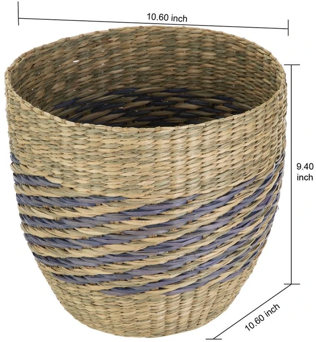 Alt view image 2 of 6 - Homezone 9" Tapered Seagrass Basket with Modern Blue Detail