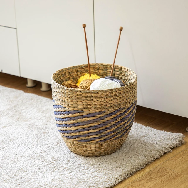 Alt view image 6 of 6 - Homezone 9" Tapered Seagrass Basket with Modern Blue Detail