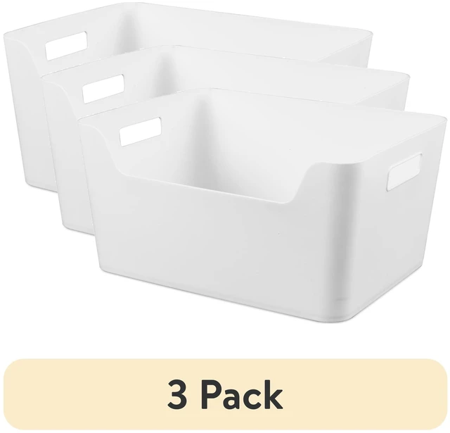 Main image of Mainstays X-Large Easy Access Bin, 3 Pack, Open Plastic Storage Bin with Scoop Front, White