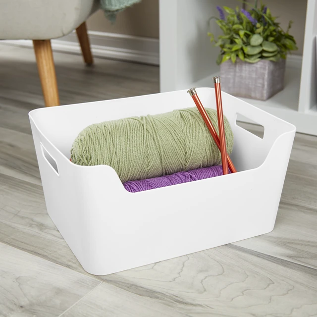 Alt view image 3 of 6 - Mainstays X-Large Easy Access Bin, 3 Pack, Open Plastic Storage Bin with Scoop Front, White