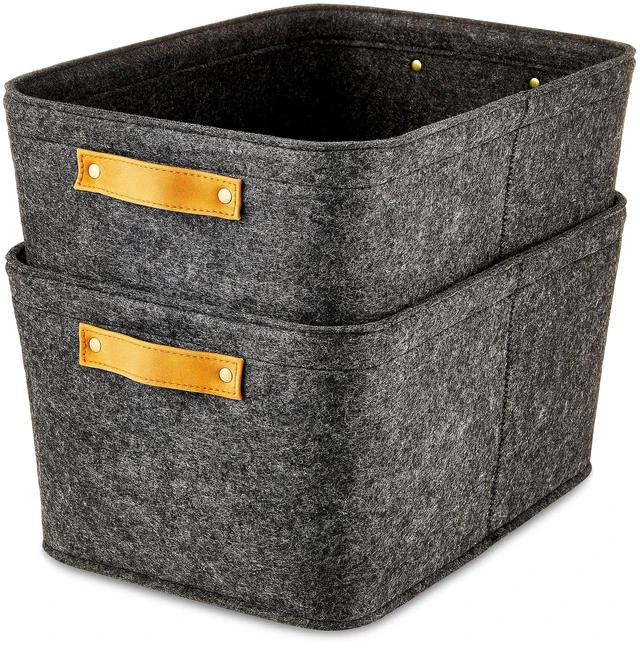 Main image of Mainstays Medium Felt Decorative Storage Basket, Gray, Set of 2