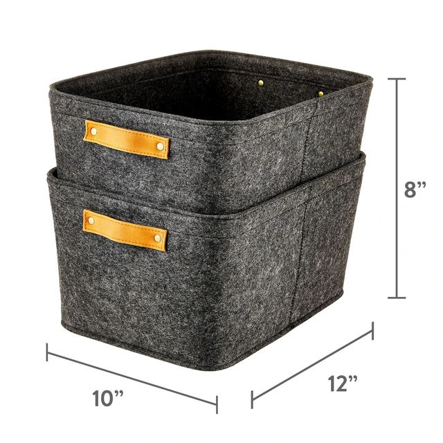 Alt view image 2 of 5 - Mainstays Medium Felt Decorative Storage Basket, Gray, Set of 2
