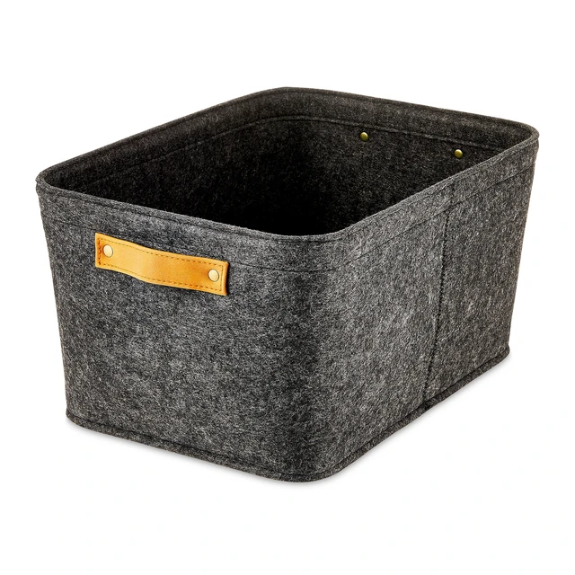 Alt view image 3 of 5 - Mainstays Medium Felt Decorative Storage Basket, Gray, Set of 2