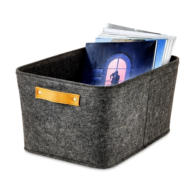Alt view image 4 of 5 - Mainstays Medium Felt Decorative Storage Basket, Gray, Set of 2